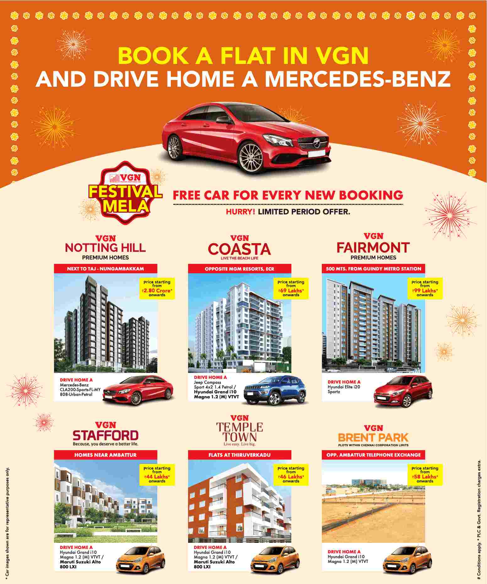 Get a free car on every booking at VGN properties in Chennai Update
